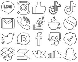 20 elegante nero schema sociale media icone come come stockoverflow. rakuten. video. viber e e-mail icone. creativo e accattivante vettore
