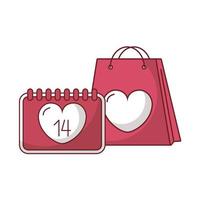 borsa cuore e disegno vettoriale calendario