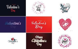 disegnato a mano nero lettering San Valentino giorno e rosa cuori su bianca sfondo vettore illustrazione adatto per uso nel design di carte. striscioni. loghi. volantini. etichette. icone. distintivi. e adesivi