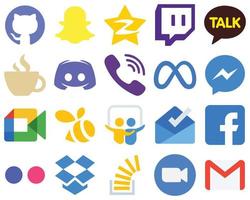 20 piatto sociale media icone per un' minimalista design meta. rakuten. streaming. viber e testo icone. unico pendenza icona impostato vettore