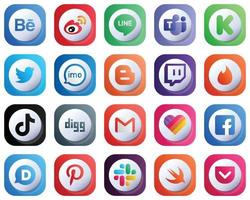 20 carino unico 3d pendenza sociale media icone come come blog. kickstarter. video e imo icone. personalizzabile e professionale vettore