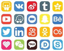 20 unico sociale media icone come come snapchat. incontro. tencent. video e guarda icone. pendenza icone imballare vettore