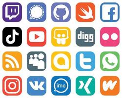 20 elegante sociale media icone come come digg. video. Youtube e Cina icone. pendenza icona impostato vettore