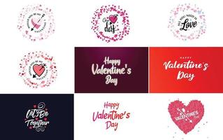 disegnato a mano nero lettering San Valentino giorno e rosa cuori su bianca sfondo vettore illustrazione adatto per uso nel design di carte. striscioni. loghi. volantini. etichette. icone. distintivi. e adesivi