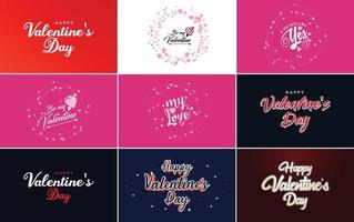 disegnato a mano nero lettering San Valentino giorno e rosa cuori su bianca sfondo vettore illustrazione adatto per uso nel design di carte. striscioni. loghi. volantini. etichette. icone. distintivi. e adesivi