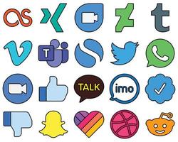 20 alta qualità linea pieno sociale media icone imballare come come piace. incontro. video e WhatsApp alta qualità e unico vettore