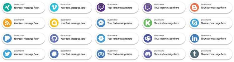 20 personalizzabile Seguire me sociale media icone come come github. Chiacchierare. Google allo. skype e kickstart icone. moderno e alto qualità vettore