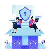 illustrazione vettoriale per la garanzia di sicurezza nelle spedizioni di merci. cassetta di sicurezza nella consegna e importazione di prodotti e-commerce. può essere utilizzato per landing page, sito web, web, app mobili, poster, volantini