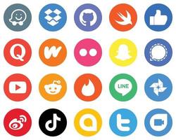 20 pulito bianca icone video. wattpad. mesenger e Snapchat piatto cerchio sfondi vettore