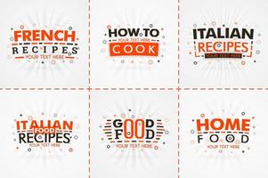 libro di cucina arancione impostato per riviste di cibo e ricette. titoli di menu di ristoranti o badge per negozi di alimentari e ristoranti. design minimalista per banner di ricette vettore