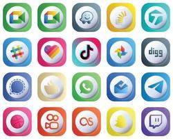 carino 3d pendenza sociale media marca icona impostato 20 icone come come digg. etichettato. Cina e douyin icone. modificabile e alta qualità vettore