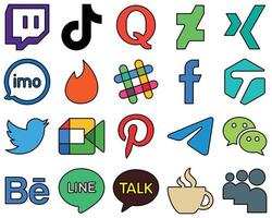 20 creativo linea pieno sociale media icone come come fb. spotify. deviantart. Tinder e video completamente modificabile e alta qualità vettore
