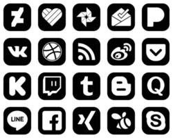 20 alta qualità bianca sociale media icone su nero sfondo come come tumblr. finanziamento. alimentazione e kickstart icone. completamente modificabile e unico vettore