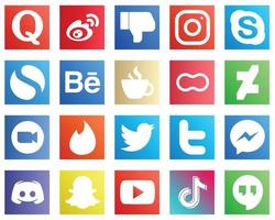 20 essenziale sociale media icone come come caffeina. instagram. Behance e Chiacchierare icone. completamente modificabile e professionale vettore
