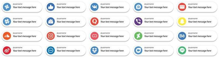 20 Seguire me sociale media icone con personalizzabile Messaggio come come suono. snapchat. spotify e viber icone. minimalista e professionale vettore