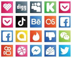 20 versatile sociale media icone come come Tinder. video. fb e lastfm icone. minimalista e personalizzabile vettore