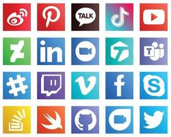 20 elegante sociale media icone come come video. professionale. video. linkedin e video icone. completamente personalizzabile e alto qualità vettore