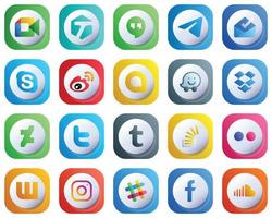 20 carino elegante 3d pendenza sociale media icone come come casella personale. Google allo. Posta in arrivo e sina icone. moderno e pulito vettore