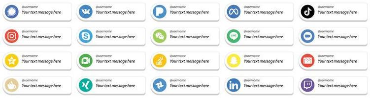 20 semplice carta stile Seguire me sociale media icone con personalizzabile Messaggio come come wechat. Skype. douyin e instagram icone. versatile e alto qualità vettore