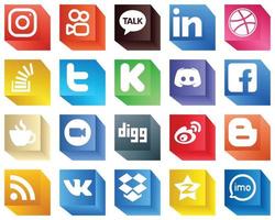 20 unico 3d sociale media icone come come Messaggio. finanziamento. stockoverflow. kickstart e cinguettio icone. alta definizione e professionale vettore