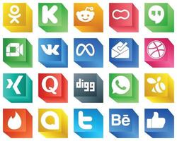 professionale 3d sociale media icone 20 icone imballare come come quora. dribbling. Google incontrare. Posta in arrivo e meta icone. alta qualità e moderno vettore