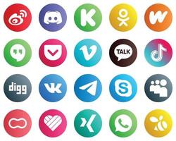 20 elegante sociale media icone come come kakao parlare. video. kickstarter. tasca e letteratura icone. completamente personalizzabile e alto qualità vettore