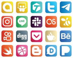 20 sociale media icone per ogni piattaforma come come tasca. kuaishou. instagram. sciame e allentamento icone. occhio attraente e alto definizione vettore