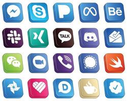20 isometrico 3d icone di maggiore sociale media piattaforme come come wechat. Behance. testo e discordia icone. versatile e premio vettore