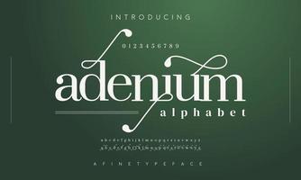 Adenium astratto moda font alfabeto. minimo moderno urbano font per logo, marca eccetera. tipografia carattere tipografico maiuscolo minuscolo e numero. vettore illustrazione