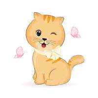carino poco arancia gatto e la farfalla, animale cartone animato illustrazione vettore
