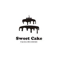 dolce negozio modello logo design vettore. illustrazione di silhouette torta con ciliegie. vettore