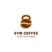 caffè fitness Palestra concetto. fagiolo e manubrio combinazione vettore logo disegno, etichetta, icona o emblema con caffè