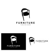 logo del mobile, design dell'arredamento per la casa, illustrazione dell'icona della stanza, tavolo, sedia, lampada, cornice, orologio, vaso di fiori vettore