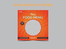 menu di cibo social media post design vettore