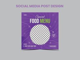 menu di cibo social media post design vettore