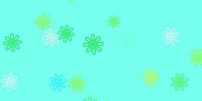 modello di doodle vettoriale azzurro, verde con fiori.