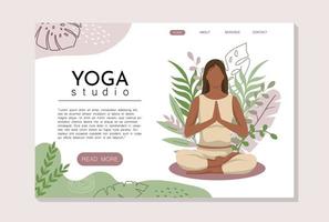 yoga atterraggio pagina modello. moderno piatto design concetto per ragnatela siti. donne fare yoga, piatto illustrazione vettore design concetto