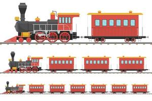 locomotiva a vapore d'epoca e vagone sulla ferrovia vettore
