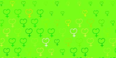 texture vettoriale verde chiaro, giallo con simboli dei diritti delle donne.