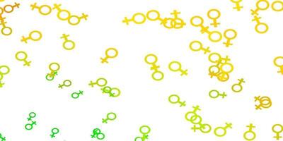 trama vettoriale verde chiaro, giallo con simboli dei diritti delle donne.