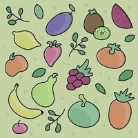 collezione di frutta elementi nel vivido colori piace mirtillo, mela, fragola, Limone, Banana, Mela e ananas, separato stratificazione e raggruppati oggetti nel vettore