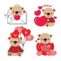 San Valentino giorno collezione con carino orso e amore elementi. vettore