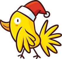 carino giallo poco pollo indossare Babbo Natale cappello a partire dal lato Visualizza vettore