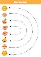 tracciato Linee per bambini. cartone animato solare sistema pianeti. vettore