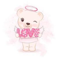 carino poco Cupido orso San Valentino giorno concetto illustrazione vettore