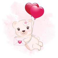 carino poco orso Tenere amore lettera San Valentino giorno concetto illustrazione vettore