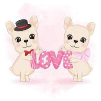 carino coppia francese bulldog San Valentino giorno concetto illustrazione vettore