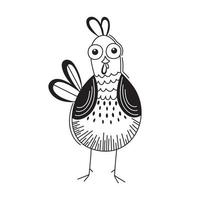 carino pollo. mano disegnato uccello nel cartone animato stile. linea arte scarabocchio. dettagliato ornato illustrazione, con bellissimo decorazioni per colorazione libro. vettore isolato su bianca sfondo.