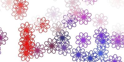 modello doodle vettoriale azzurro, rosso con fiori
