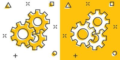 ingranaggi vettore icona nel comico stile. ingranaggio ruote cartone animato illustrazione su bianca isolato sfondo. ingranaggio ruota dentata spruzzo effetto attività commerciale concetto.